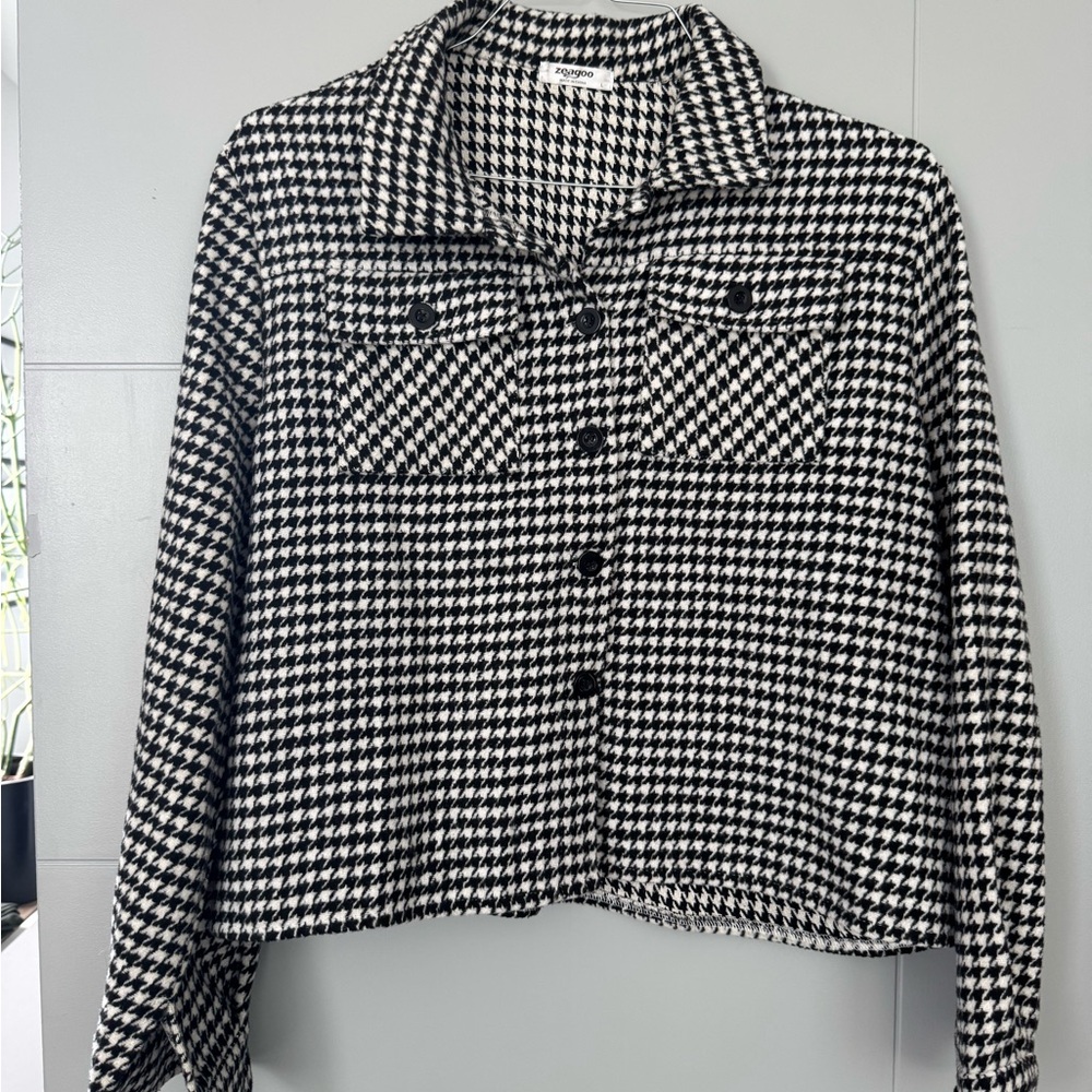 Women’s Zeagoo Black & White Houndstooth Button-Up Blazer